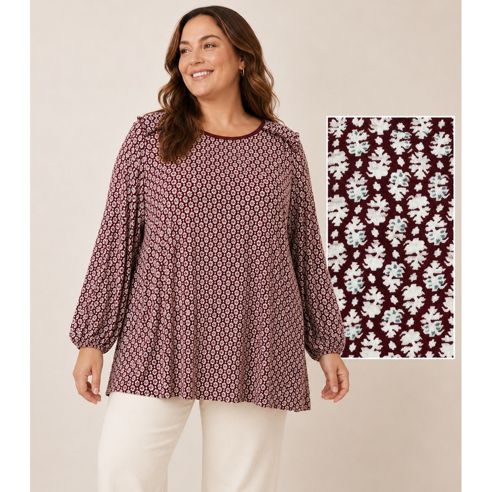 FatFace Darcy Artisan Geo Top‎ Dark Red Floral Long Sleeve Blouse Womens 18 NEW